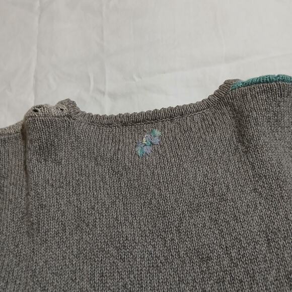 VTG Jantzen Classic Color Block Sweater Embroidered By Hand L/XL Grey/Aqua - Picture 15 of 16